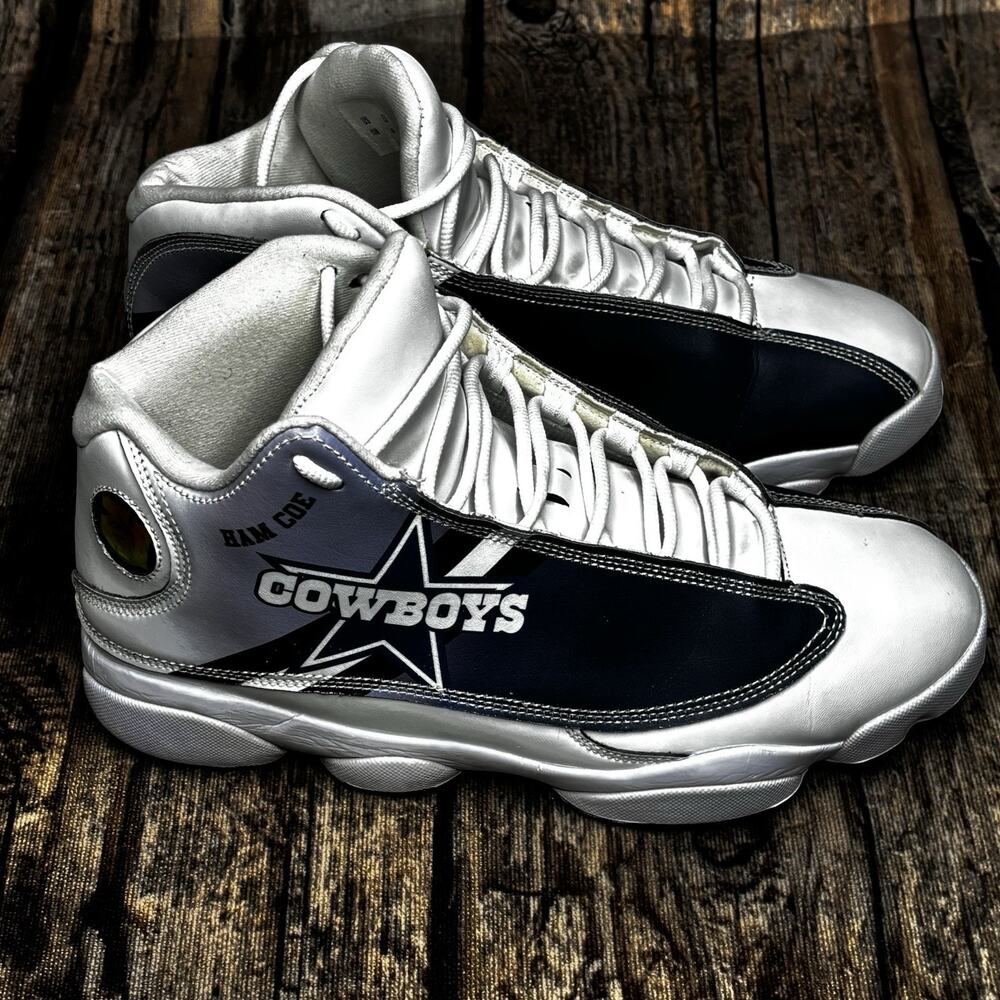 Size 10- Custom Shoes Design Dallas Cowboys NFL Printed Mens AJ 13 Sneakers - Picture 3 of 11